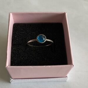 Pandora Silver Ring with Deep Blue Gem